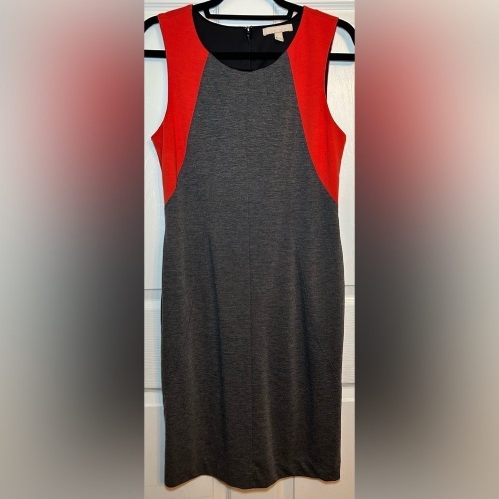 Banana Republic Color Block Sleeveless Lined Sheath Dress-Vermilion/ Grey Size 6